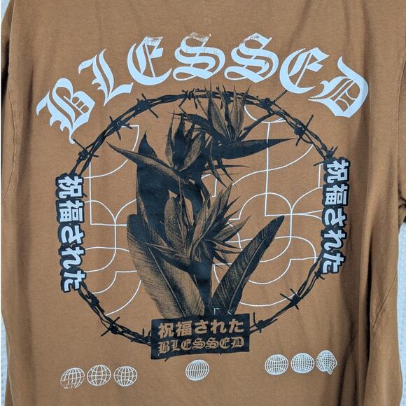 Taco Tuesday Blessed Graphic T Shirt Large Brown Japanese Lettering Streetwear - Picture 5 of 5